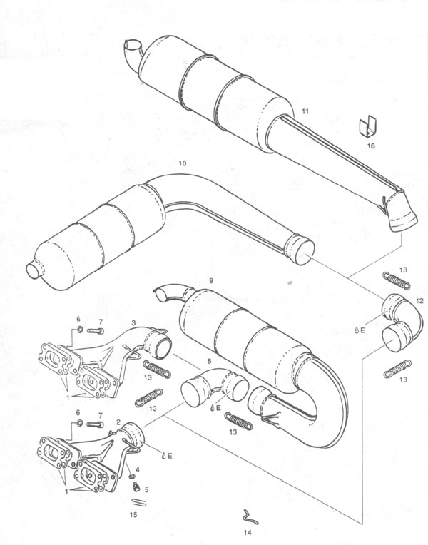 Rotax 447 exhaust, Rotax 447 exhaust parts, Rotax 447 exhaust system.