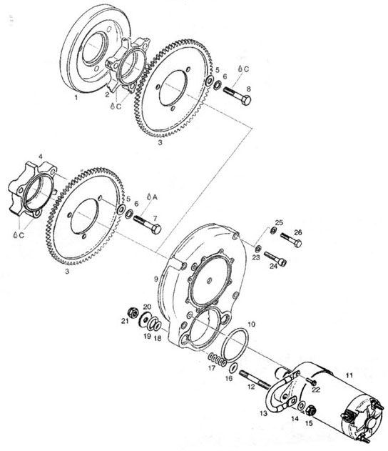 Rotax 582 electric starter main body parts