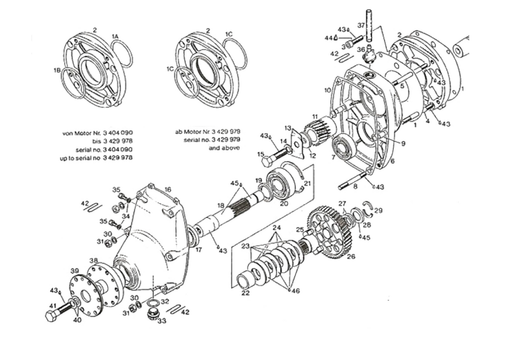 Rotax A Gear Box Parts Diagrams, part numbers, Rotax A reduction drive gear  box updates.