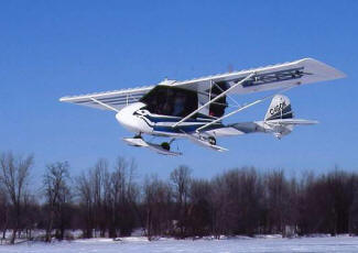 Challenger two place light sport ultralight aircraft on Series 1000 retractable skis.