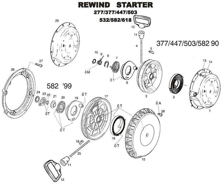 Rotax recoil, Rotax hand starter, Rotax starter parts.