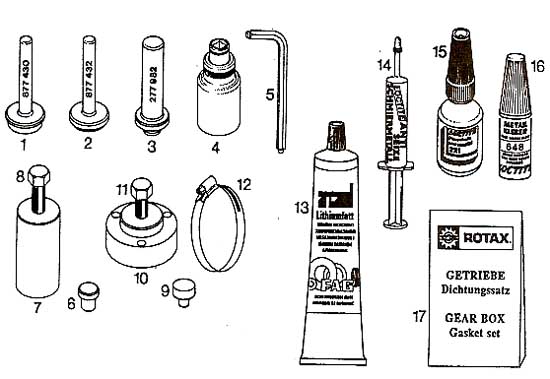 Rotax C gear box tools, specialty tools required to work on the Rotax C reduction drives.