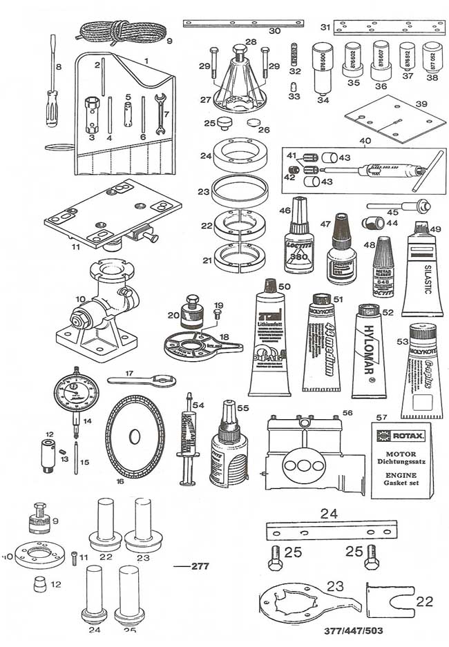 Rotax special tools, Rotax aircraft engine specialty tools, timing tools, magneto puller, fan tool, alignment bars, tool kit for Rotax engines.