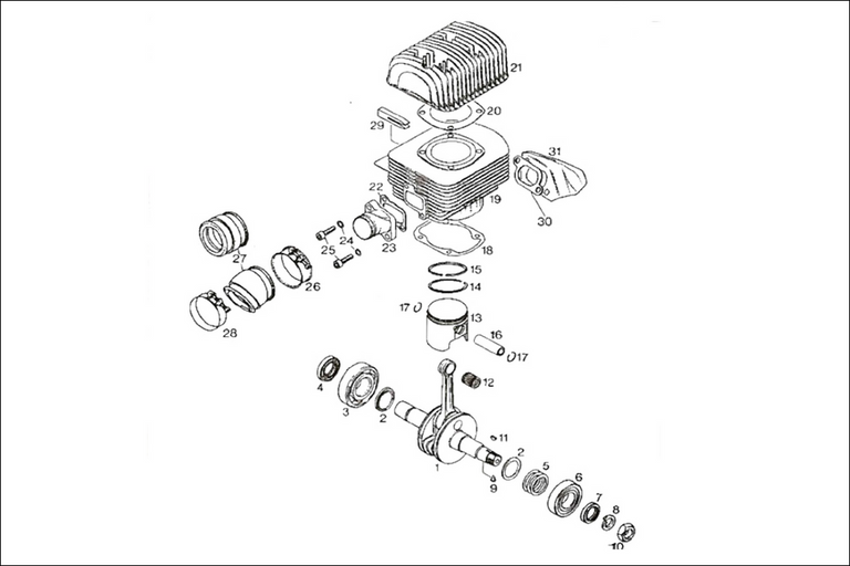 Rotax 277 Crankshaft, Cylinder, And Intake Parts Diagram