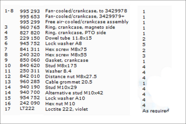 Rotax 277 Crankcase Part Diagram Number Listing