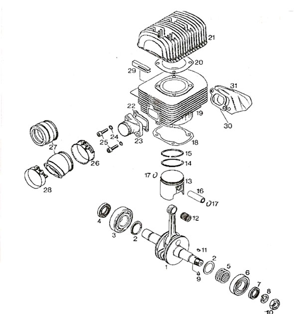 Rotax 277 crankshaft, Rotax 277 cylinder, Rotax 277 intake