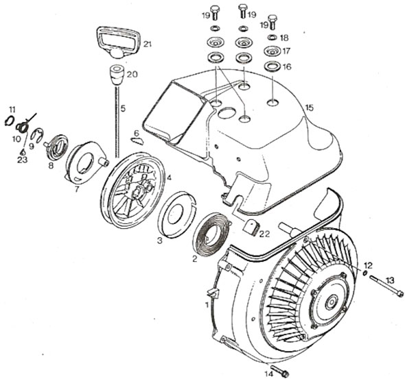 Rotax 277 fan cooled engine, Rotax 277 fan cowl and rewind starter parts