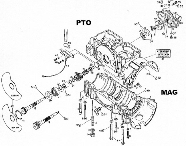 Rotax 532, Rotax 582 rotary valve shaft and water pump parts.